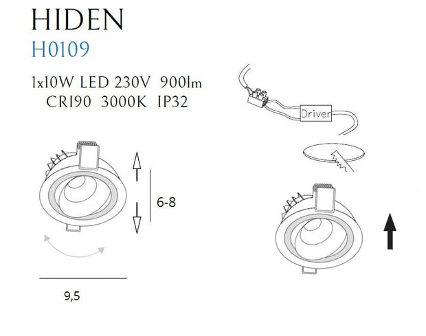 Maxlight Faretto da soffitto Hiden H0109 Bianco