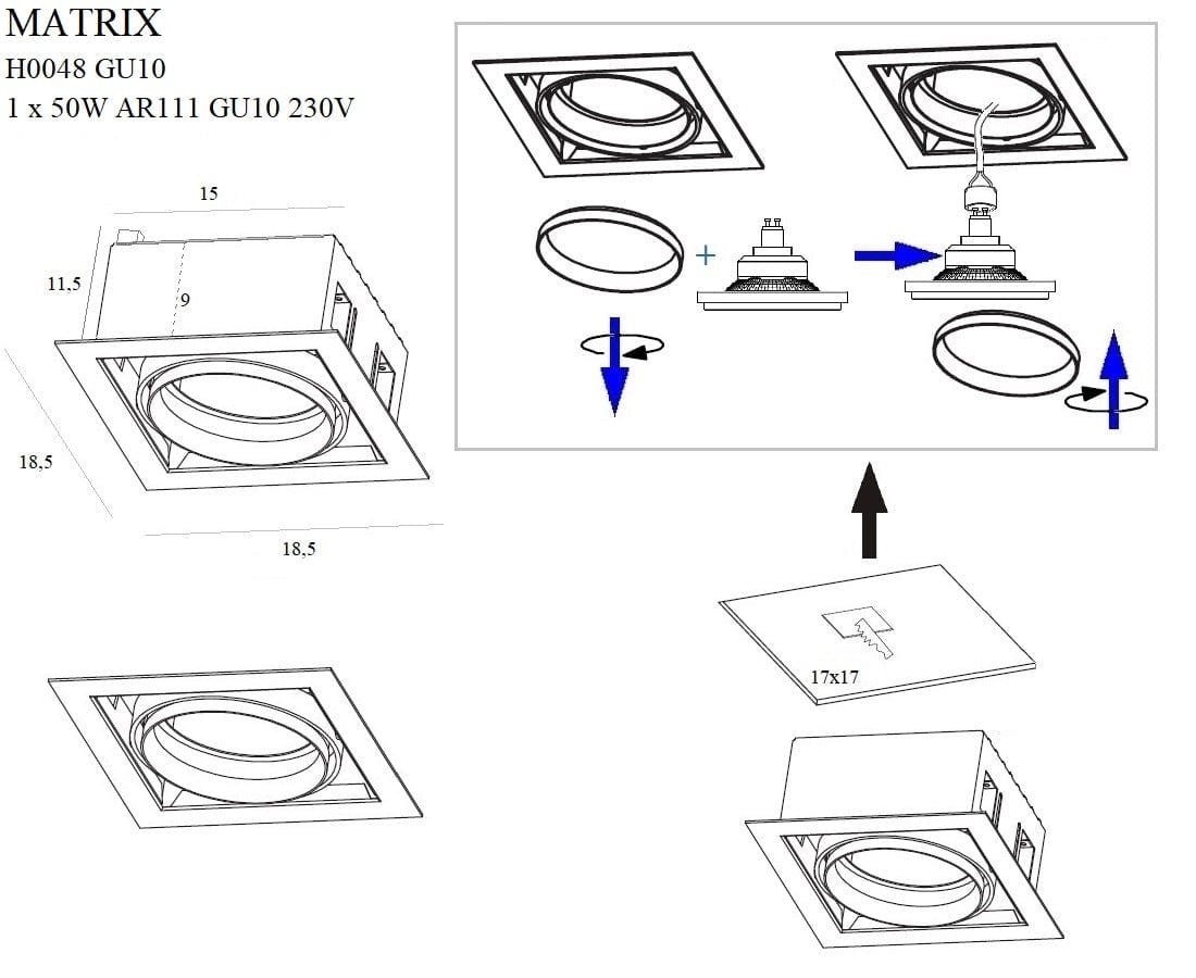 Maxlight Faretto da soffitto Matrix H0048 Nero