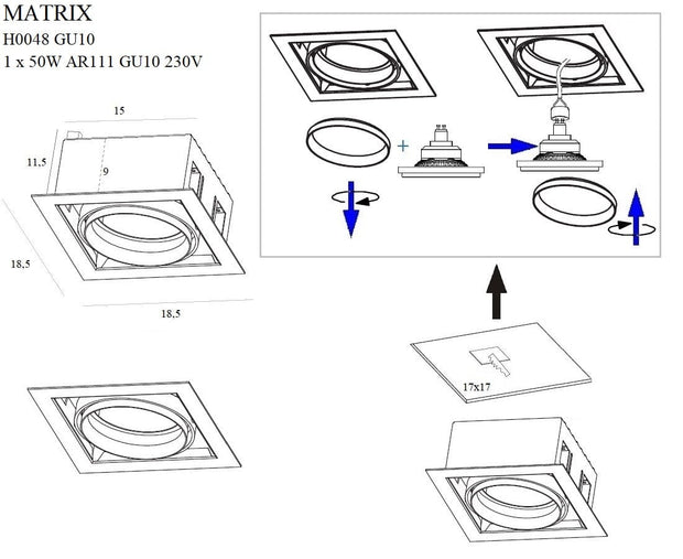 Maxlight Faretto da soffitto Matrix H0048 Nero