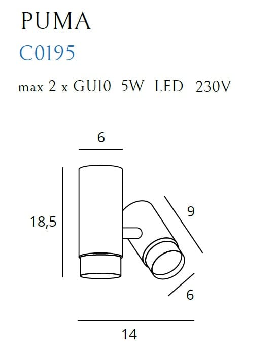 Maxlight Faretto da soffitto Puma C0195 Oro