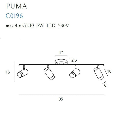 Maxlight Faretto da soffitto Puma C0196 Oro