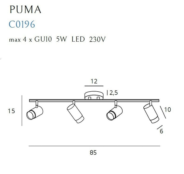 Maxlight Faretto da soffitto Puma C0196 Oro