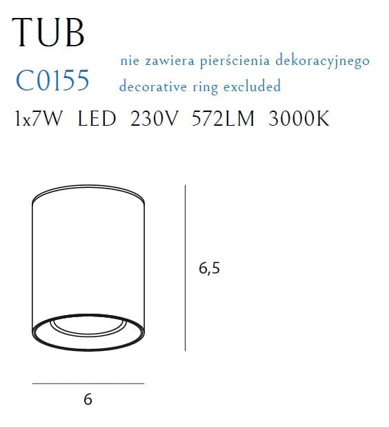 Maxlight Faretto da soffitto Tub C0155 Bianco