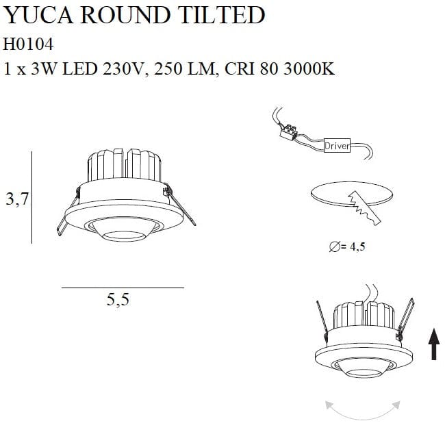 Maxlight Faretto da soffitto Yuca H0104 Bianco