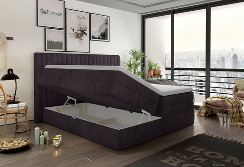 Letto Boxspring con topper e contenitore Mina Marrone (1)