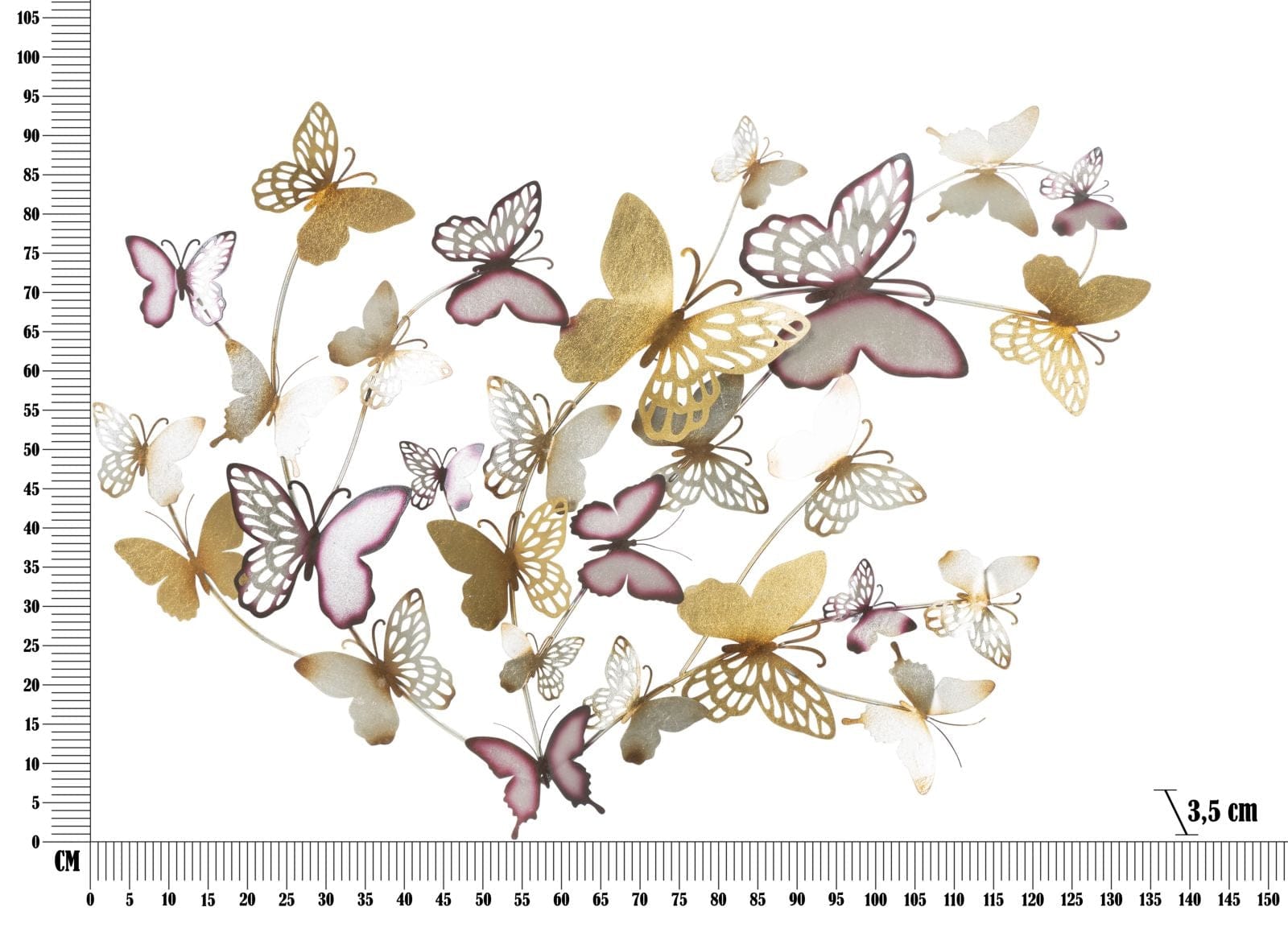 Pannello Da Muro Butterflies Oro/Bordeaux cm 132x3,5x95,5 (5)