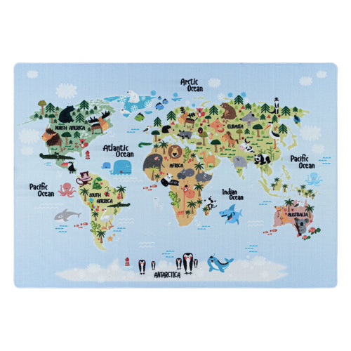 Passatoia per bambini Play 2917 World Map Animals Blu & AYYTPCH-PLAY2917BLUE-TRAVERSA