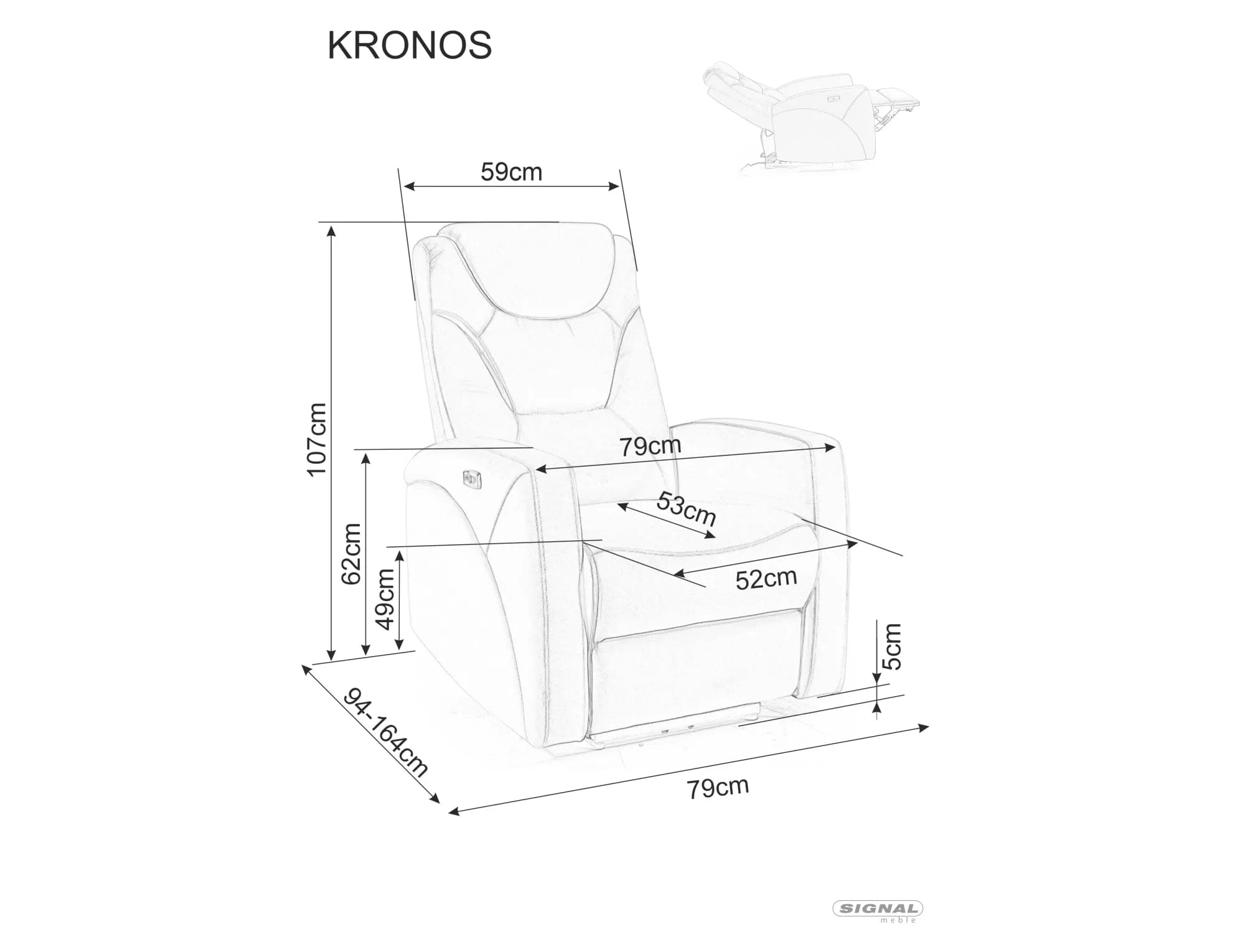 Signal Poltrona Reclinabile Elettrica in velluto Kronos Grigio