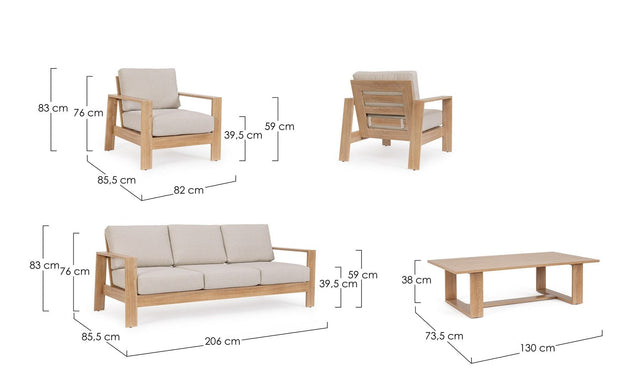 Bizzotto Set da giardino 5 posti con tavolino Baltic Naturale