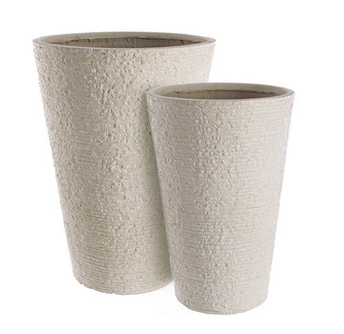 Set di 2 vasi da fiori Stone Round Alto Beige