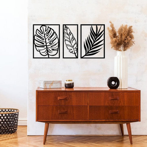 Set di 3 Decorazione da parete Leaf 2 Nero