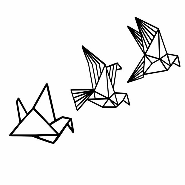 Set di 3 Decorazione da parete Oragami Nero (1)