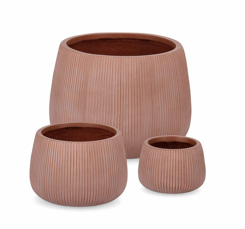 Set di 3 vasi da fiori Ribbed Alto Ruggine