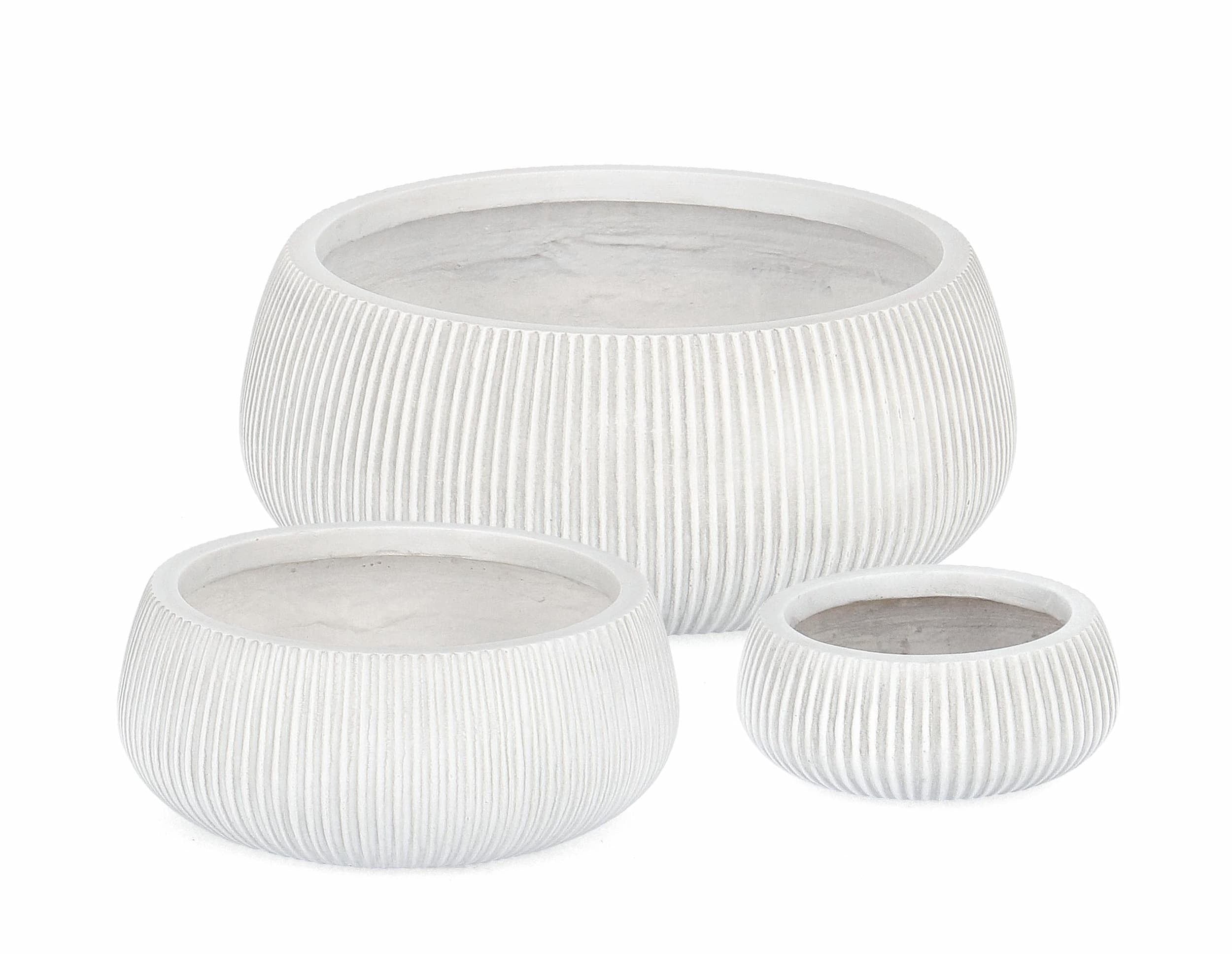 Set di 3 vasi da fiori Ribbed Low Bianco