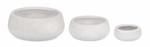 Set di 3 vasi da fiori Ribbed Low Bianco (1)