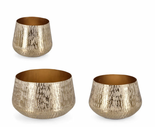 Set di 3 vasi per piante Lathe Round Oro