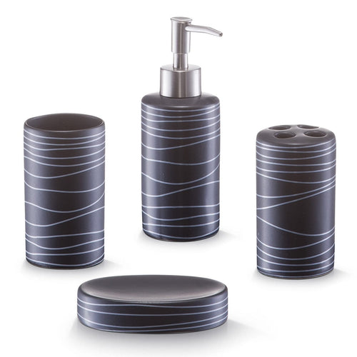 Set di 4 accessori da bagno in ceramica, Lines Black