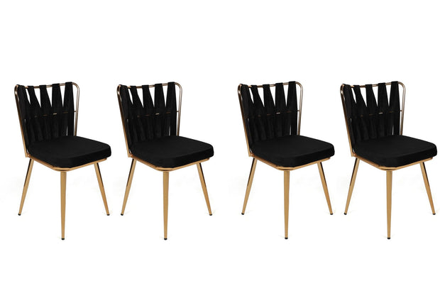 Set di 4 sedie da pranzo in velluto Kuşaklı-211 V4 Nero