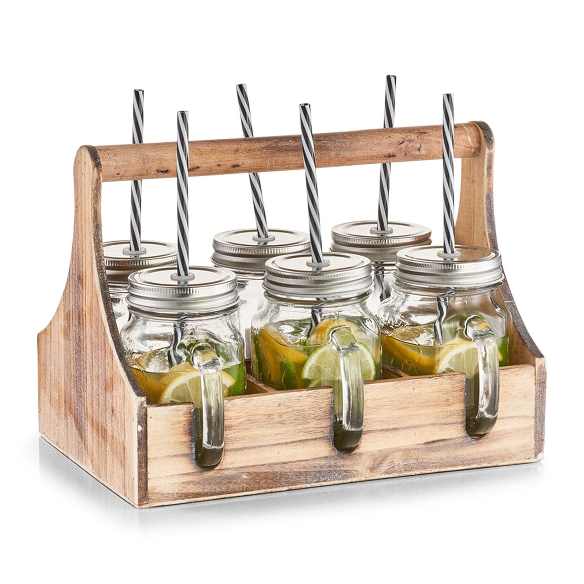 Set di barattoli con cannuccia e supporto in legno, 450 ml, Bevanda, 7 pezzi, L29xL22,5xH22,1 cm (1)