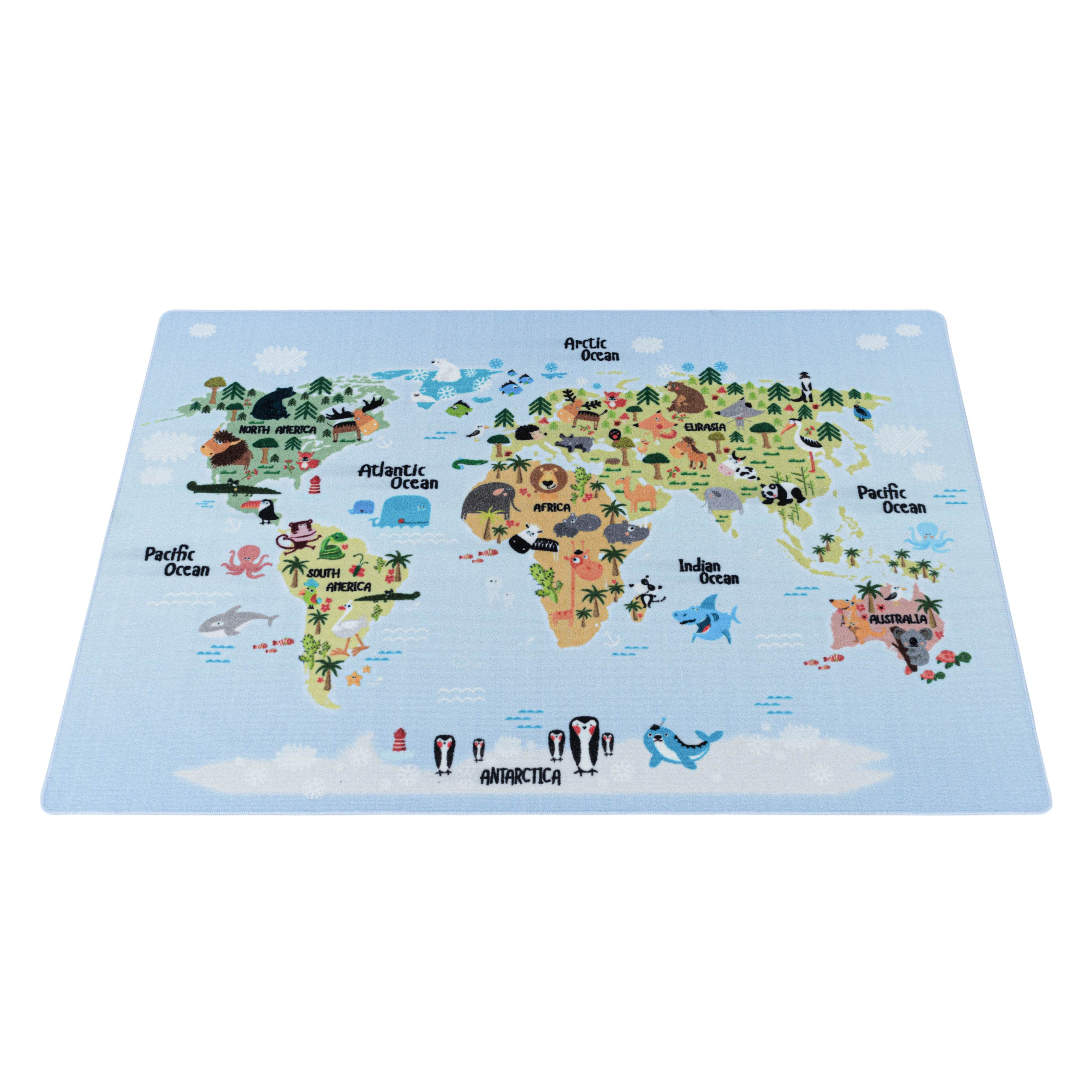 Tappeto per bambini Play 2917 World Map Animals Blu (2)