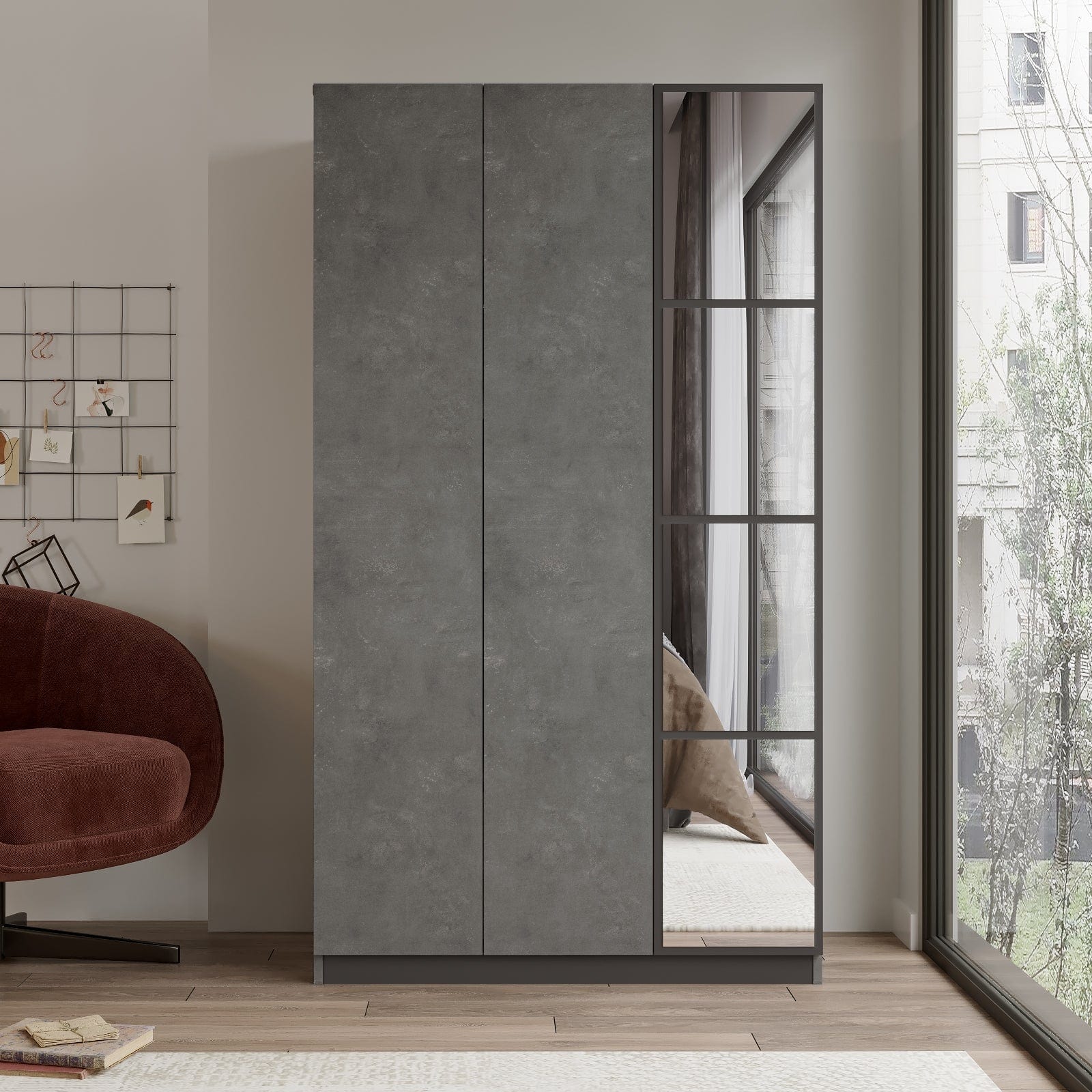 Armadio con 3 ante e specchio New Home Piccola HM1-RG Grigio (1)