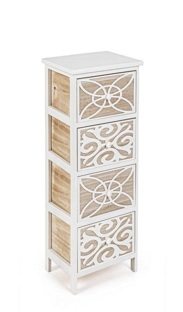 Bizzotto Cabinet din lemn de Paulownia si MDF, cu 4 sertare Pattern Slim Alb / Natural, l26xA32xH80 cm