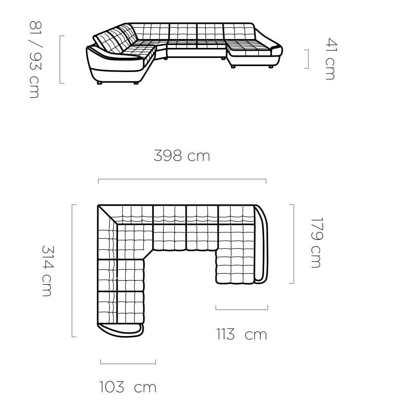 Wersal Coltar Extensibil, Sezlong pe Dreapta, Lada de Depozitare, Tetiere Reglabile, Infamy XL R2, l398xA314xH81-93 cm