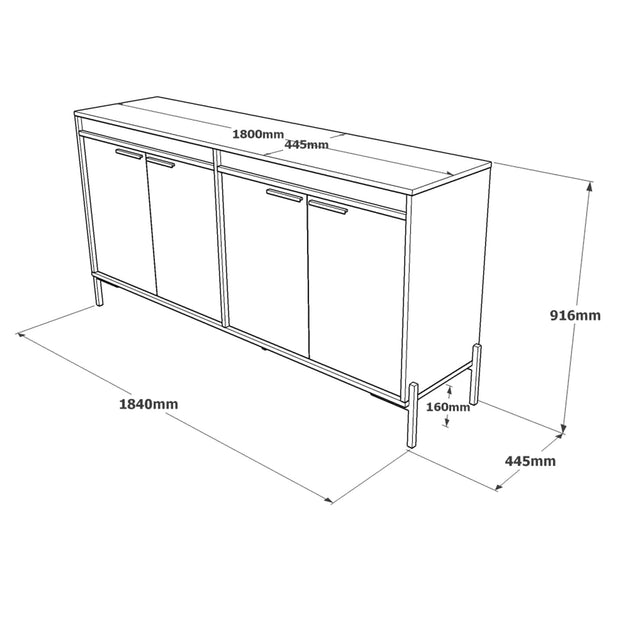 Asir Credenza con 4 ante Vista VS5-CGA Grigio