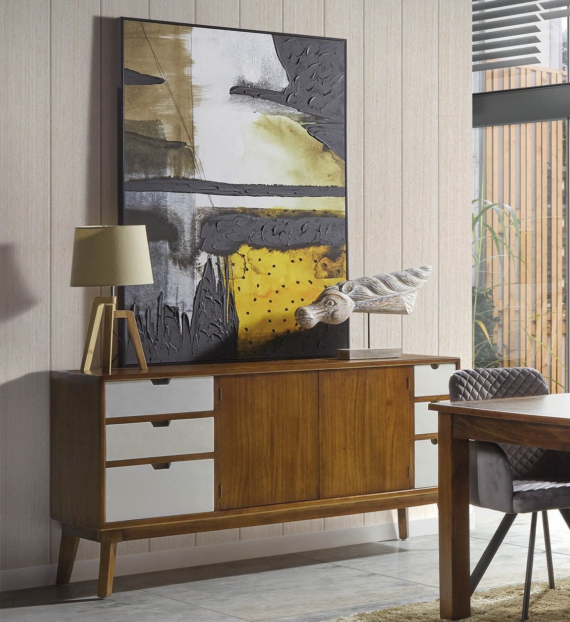 Moycor Credenza con 6 cassetti e 2 ante Artic Noce