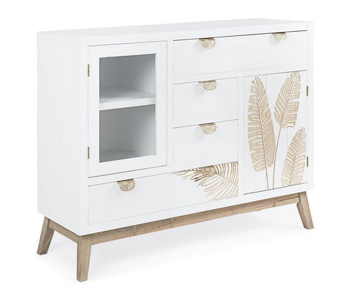 Bizzotto Credenza con vetrina con 4 cassetti e 2 ante Folium Bianco