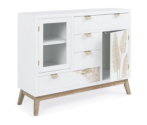 Bizzotto Credenza con vetrina con 4 cassetti e 2 ante Folium Bianco