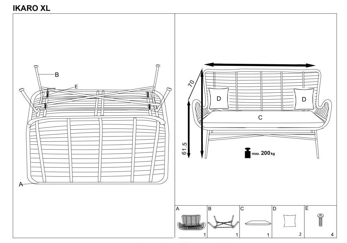 Halmar Divano 2 posti in rattan Iikka XL Grigio