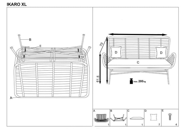 Halmar Divano 2 posti in rattan Iikka XL Grigio