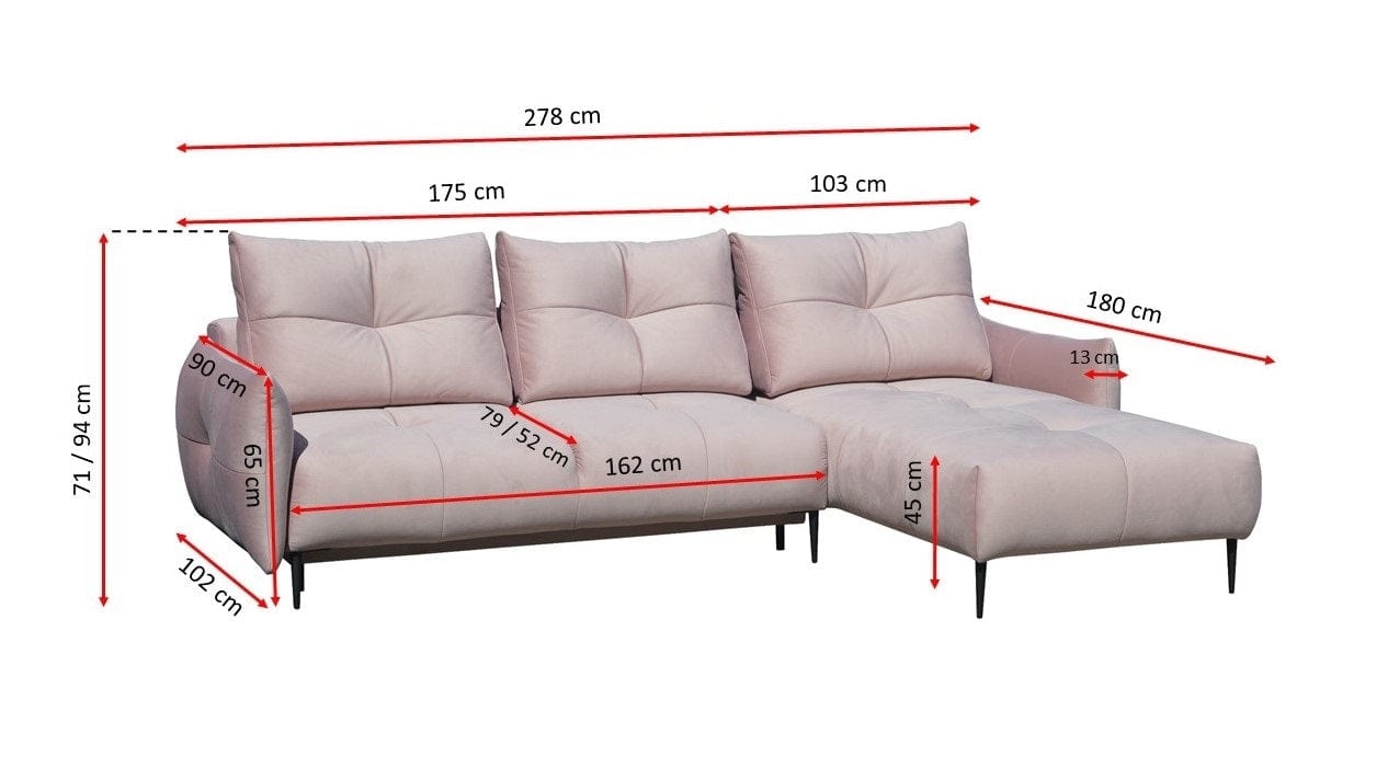 Divano Angolare Letto a destro 3 posti Space Rosa (3)