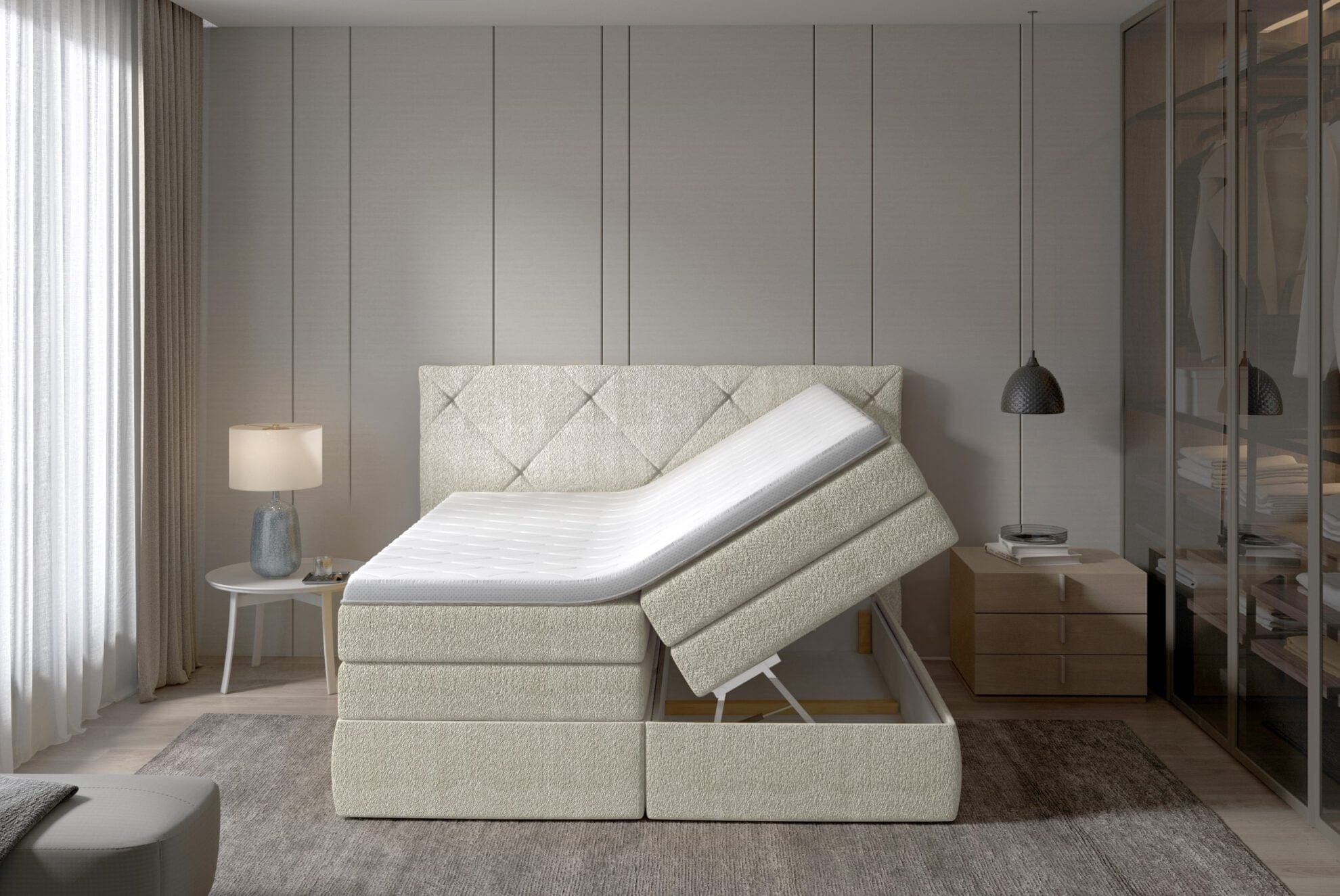 Letto Boxspring con contenitore Lungolo Avorio (2)