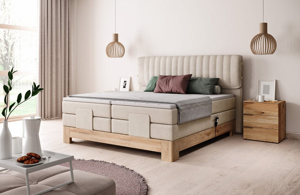 Letto Boxspring con regolabile mediante telecomando Elsales Legno Crema