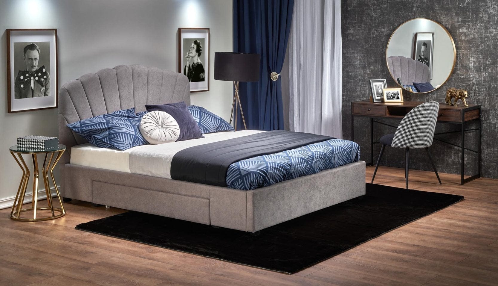 Letto imbottito con 1 cassetto Gabrielanis Grigio & HLMP-PAT-GABRIELLA-LIGHT-GREY