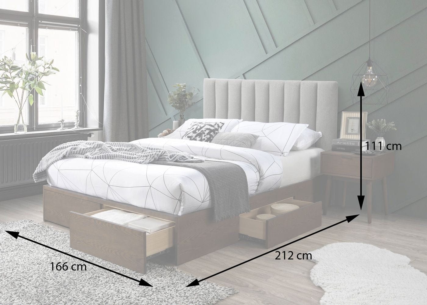 Letto imbottito con 4 cassetti Gorazi Grigio (2)