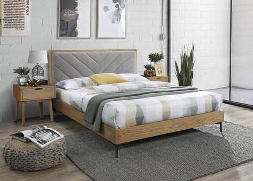 Letto matrimoniale in legno e tesssuto Margaretann Grigio & HLMP-PAT-TAP-MARGARITA-GREY