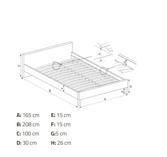 Letto matrimoniale in legno e tesssuto Margaretann Grigio (2)