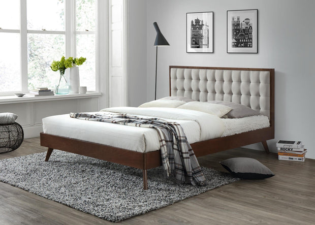 Letto matrimoniale in legno e tesssuto Solomaris Beige