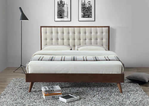 Letto matrimoniale in legno e tesssuto Solomaris Beige (1)