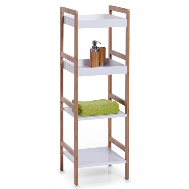 Mensola da bagno in bambù e MDF, Bambù bianco/naturale, l36xl33xh110 cm (1)