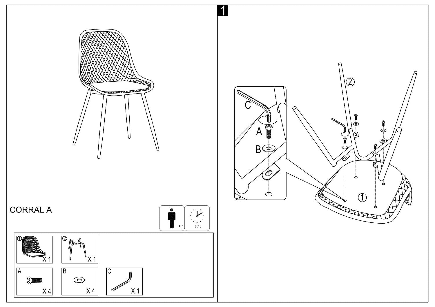 Sedia da pranzo in plastica Cordell A Nero (3)