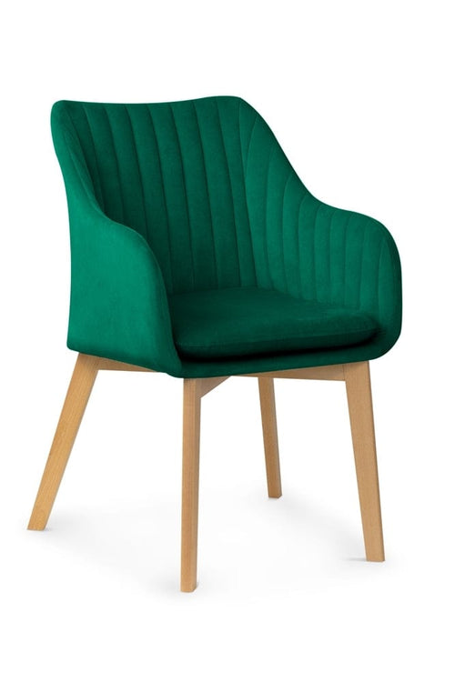 Sedia imbottita con tessuto e gambe in legno, Huan II Verde / Faggio, l61xL63xH86 cm
