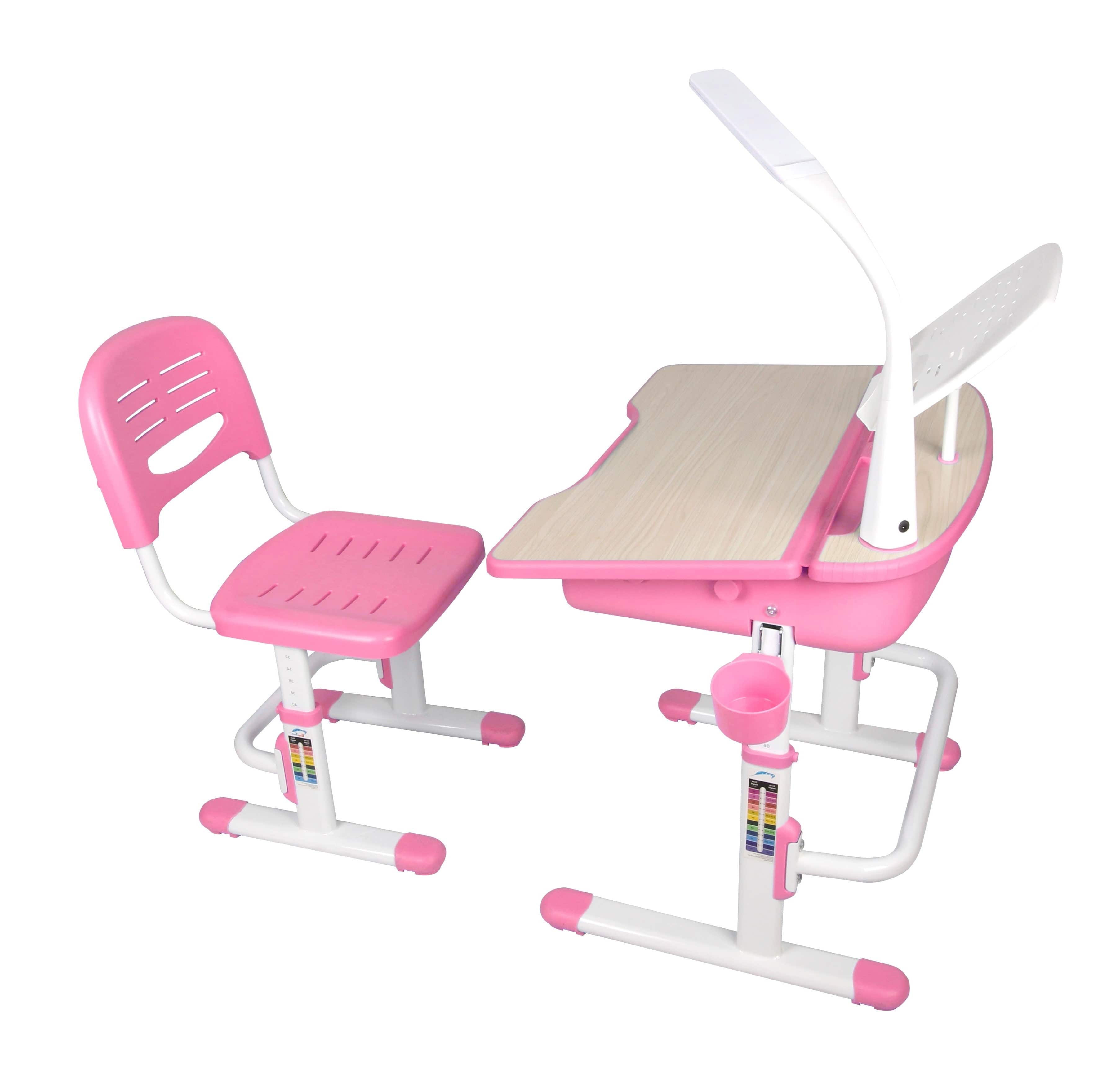 Set da scrivania per bambini Comfortline Pink regolabile in altezza con lampada LED, L70,5xL54,5xH54 cm