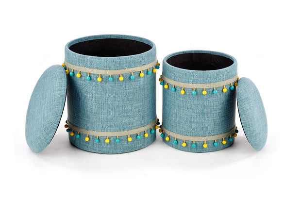 Set di 2 pouf contenitore in tessuto Grayton Blu (1)