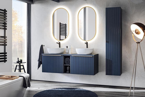 Set mobili da bagno 140 cm Santa Fe Grande Ovale Blu, 9 pezzi